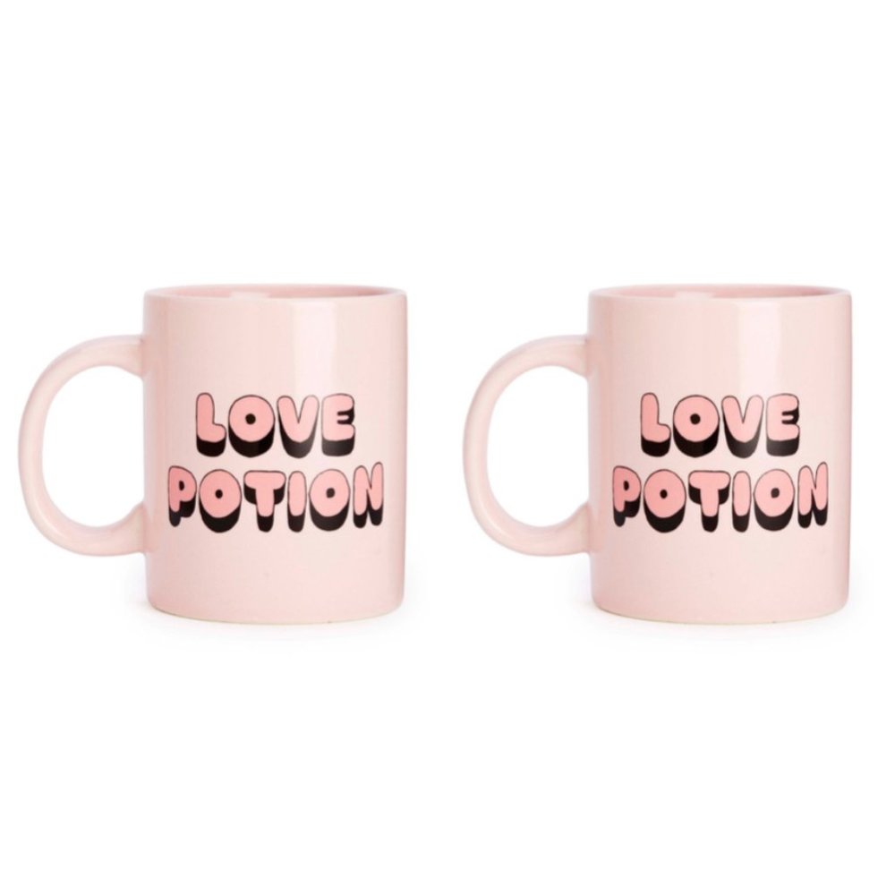Ban.do LOVE POTION Pink Coffee Mugs SET of 2! NWT!